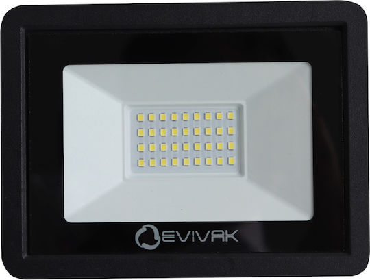 Evivak Στεγανός Προβολέας LED 30W Φυσικό Λευκό 4000K IP65