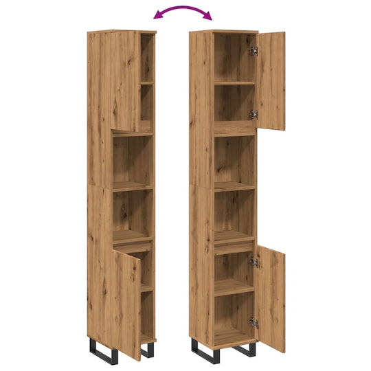 vidaXL Wall Hung Cabinet Bathroom Column Cabinet L30xD30xH190cm Oak