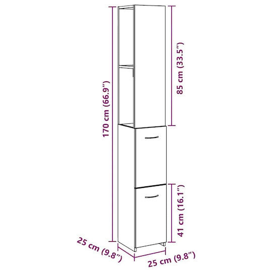 vidaXL Στήλη Μπάνιου Τοίχου Μ25xΒ25xΥ170cm Δρυς