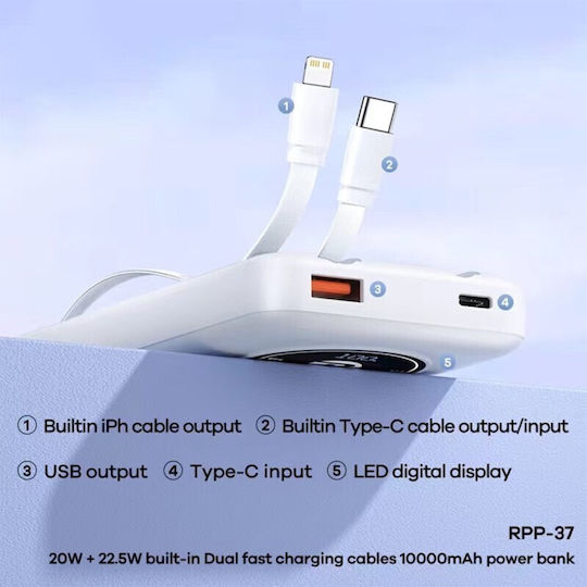 Remax Energy Eye Fast RPP-37 Power Bank 10000mAh с USB-A порт и USB-C порт Бял