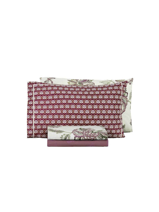 Nima Sheet Sets Queen 220x260cm. Carmen Bordeaux Beige Ecru 4pcs