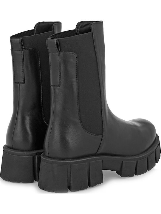 Leder Stiefeletten Damen Schwarz