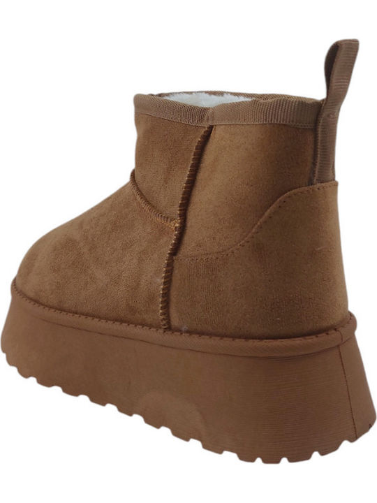 Suede Women's Ankle Boots with Fur Brown