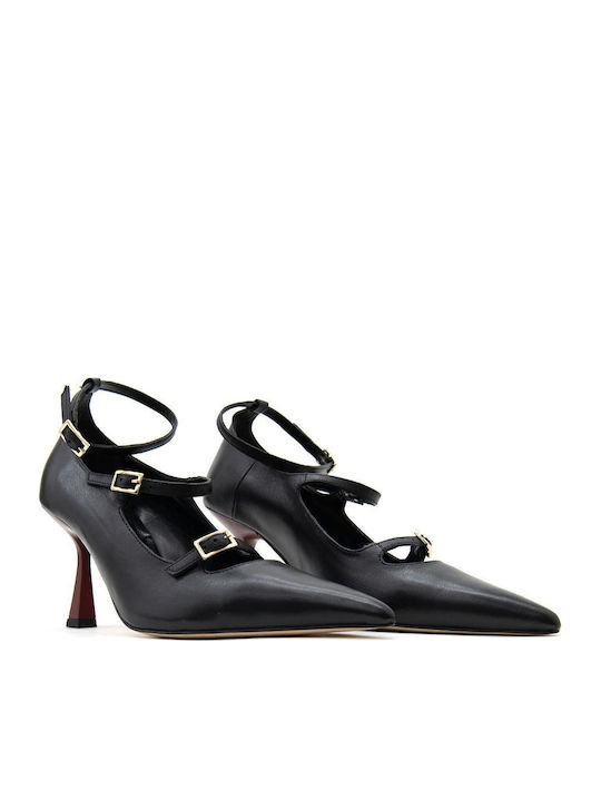 Leder Pumps mit Riemchen Schwarz