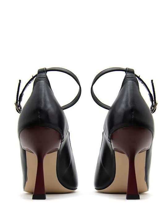 Leder Pumps mit Riemchen Schwarz