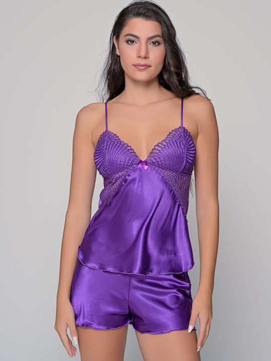 Milena by Paris Зимна Сатен Babydoll Лилав
