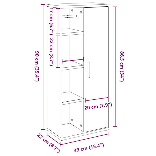 vidaXL Badezimmersäule Wandhängeschrank H39xB22xH90cm Eiche
