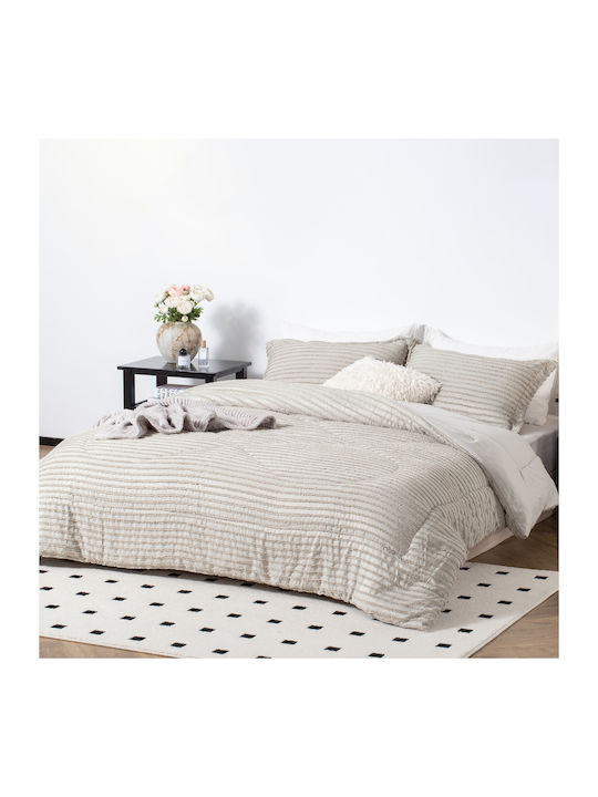 Saray Home Σετ Πάπλωμα Υπέρδιπλο με Γέμιση Microfiber 220x240εκ. Ruffles Μπεζ 3τμχ 200 GSM