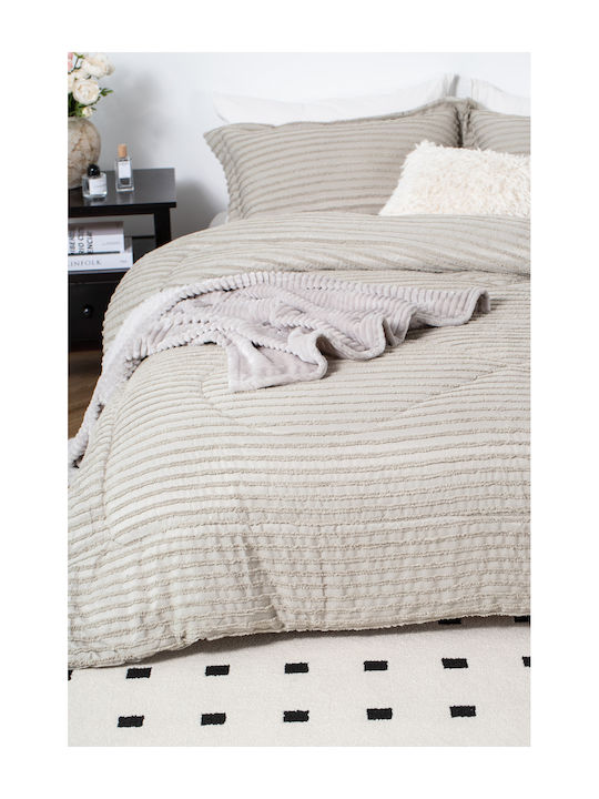 Saray Home Σετ Πάπλωμα Υπέρδιπλο με Γέμιση Microfiber 220x240εκ. Ruffles Μπεζ 3τμχ 200 GSM