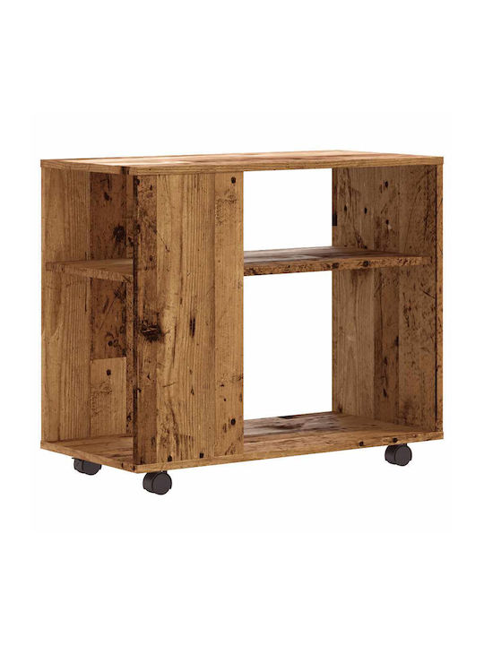 Rectangular Side Table Wooden with Wheels Brown M70xW35xH55cm