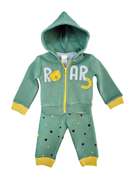 Poulain Set Body pentru Bebeluși Mânecă lungă cu Pantaloni Green 3buc