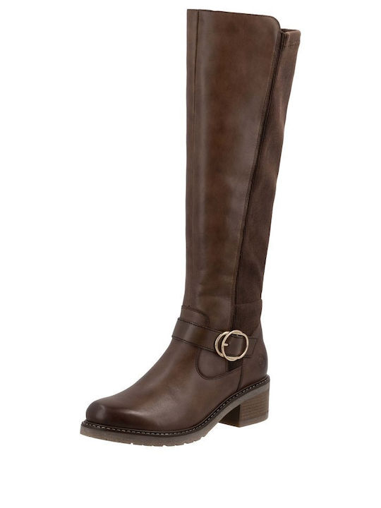 Leather Women's Boots with Medium Heel Brown
