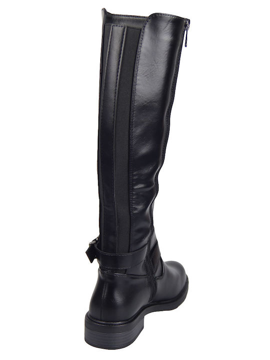 Synthetic Leather Riding Boots with Zipper Black