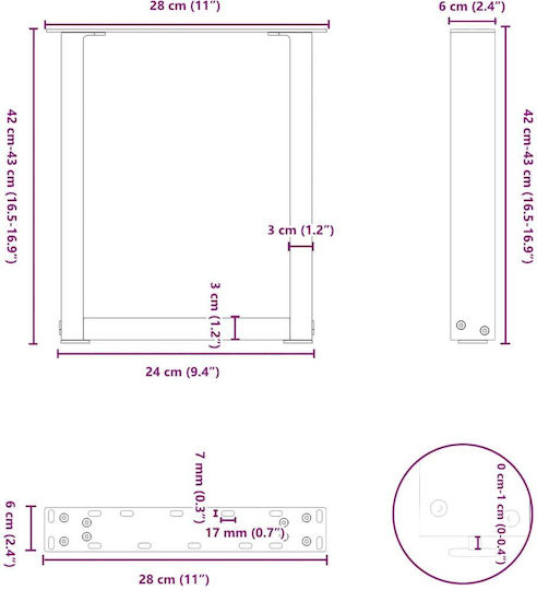vidaXL Металик Крак За Мебел 2 Бройки Подходящ За Маса / Малка Маса 28x43см Антрацит