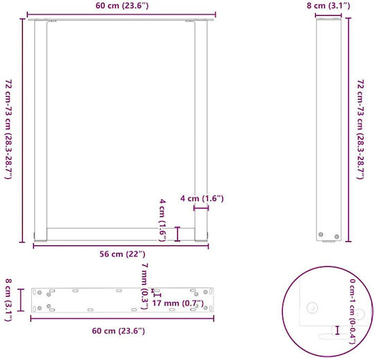 vidaXL Metallisches Möbelbein 2Stücke Für Tisch / Beistelltisch / Büro 60x72cm Anthrazit