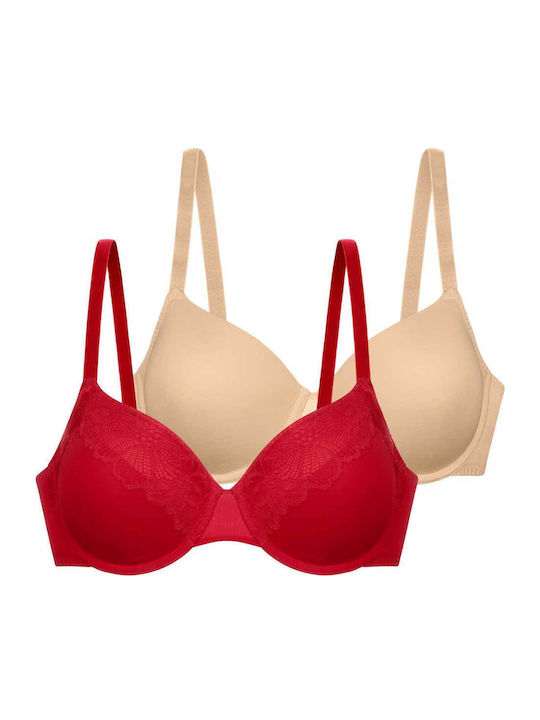 Demi Sticker Sticker Bra Underwire Red & Beige