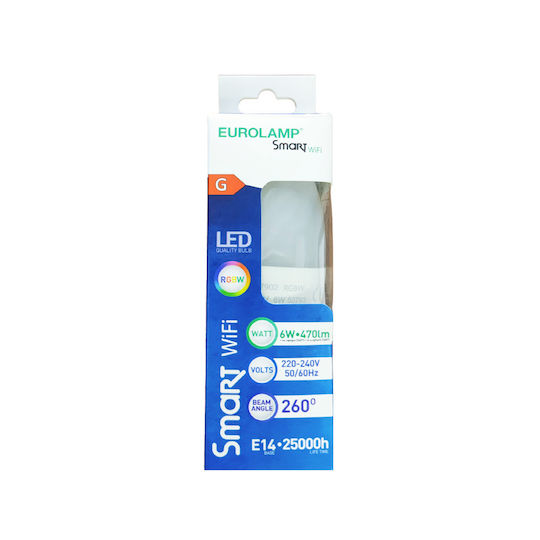 Eurolamp Smart LED Bulb 6W for Socket E14 and Shape C37 RGBW 470lm Dimmable