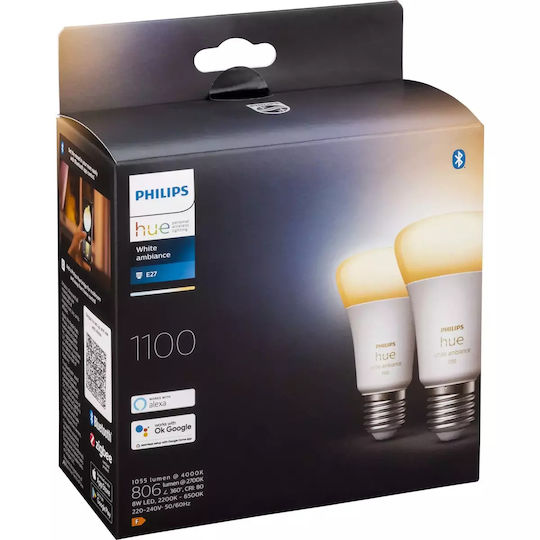 Philips Smart Bulbs LED 8W for Socket E27 and Shape A60 Adjustable White 1100lm 2pcs