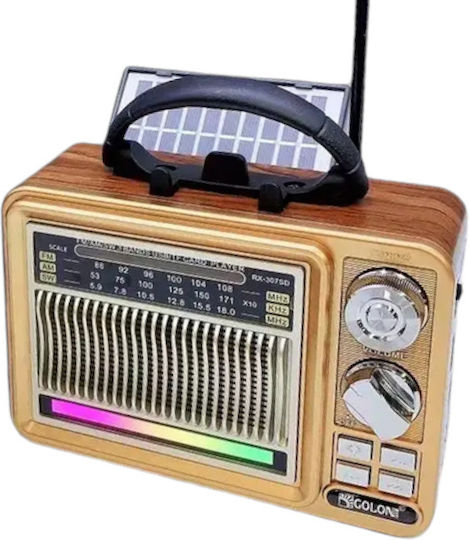 370052_go Retro Portable Radio Solar with Bluetooth and USB Gold