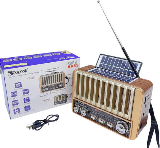 370076_go Retro Portable Radio Solar with Bluetooth and USB Gold