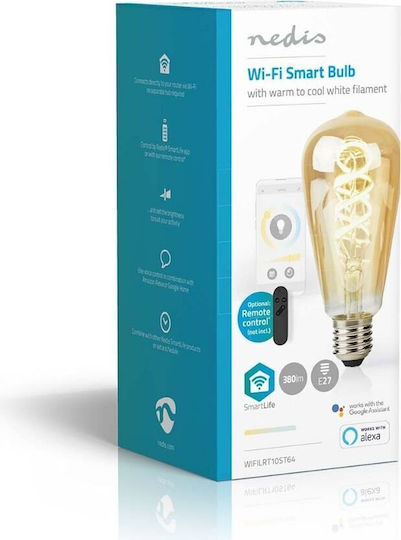 Nedis Смарт крушка LED 4.9W за фасунга E27 и форма ST64 Регулируем бял цвят 360лм Димируем