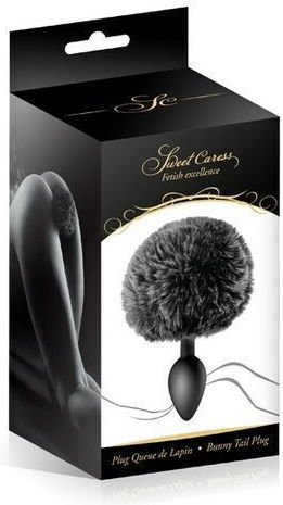 Πρωκτική Σφήνα Σιλικόνης Φουντωτή Ουρά Silicone Bunny Tail Butt Plug Μαύρη