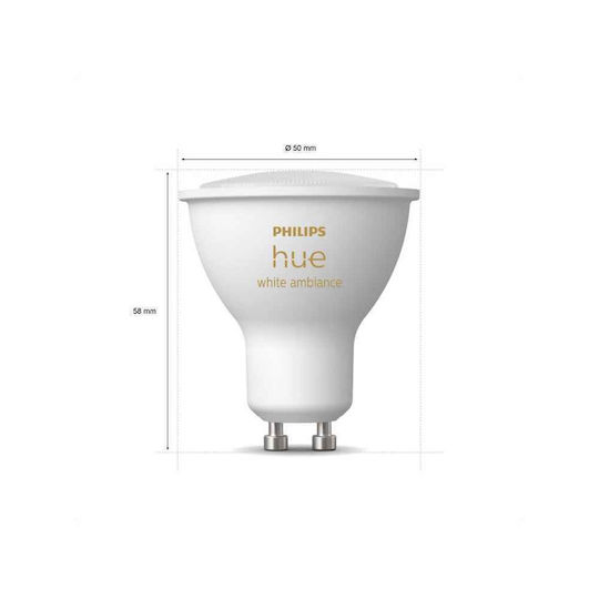 Philips Smart Bulb LED 5W for Socket GU10 and Shape PAR16 Adjustable White 250lm Dimmable