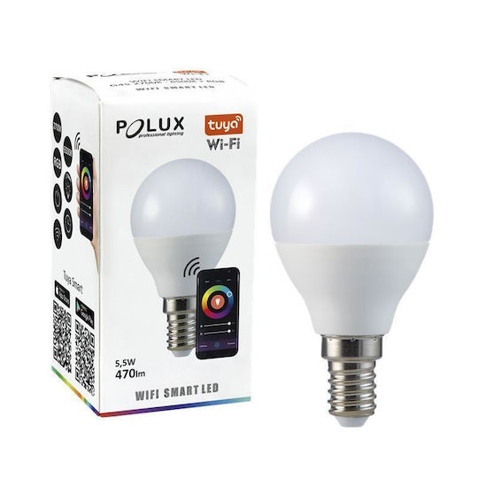 Polux Smart Lampe LED 5.5W für Fassung E14 und Form G45 RGB 470lm Dimmbar