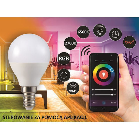 Polux Smart Lampe LED 5.5W für Fassung E14 und Form G45 RGB 470lm Dimmbar