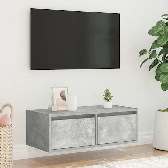 Телевизионни Мебели с LED Осветление Сив Цимент М75xД35.5xВ25см