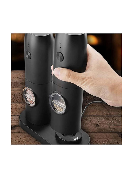 Set de 2 râșnițe electrice pentru condimente, încărcare USB, lumină LED, negru