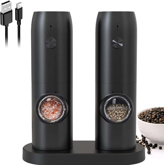 Set de 2 râșnițe electrice pentru condimente, încărcare USB, lumină LED, negru