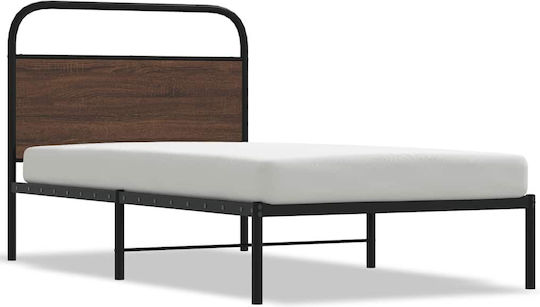 Half Double Wooden Bed Brown with Slats for Mattress 107x203cm
