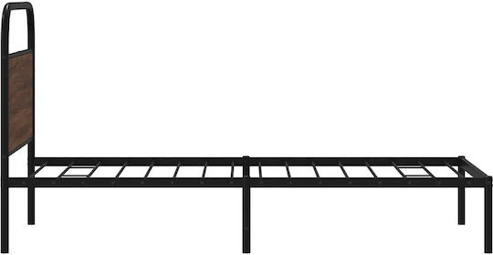 Half Double Wooden Bed Brown with Slats for Mattress 107x203cm