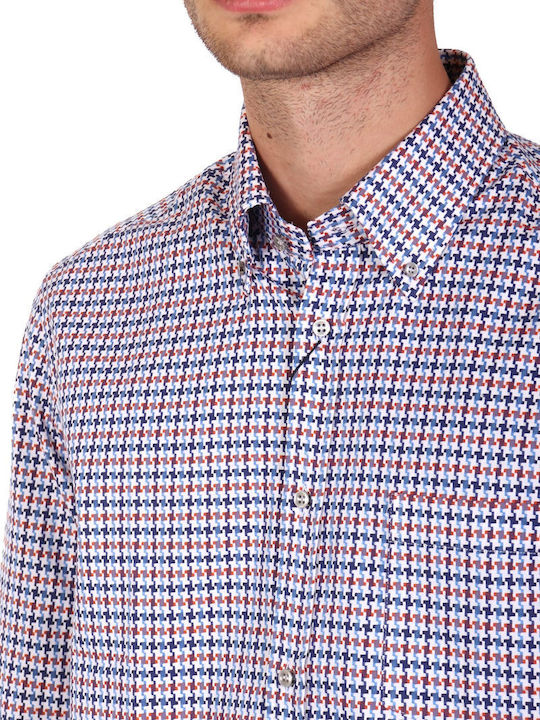 Long-sleeved Cotton Shirt White-sky blue