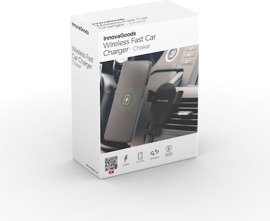 InnovaGoods Chakar Car Mobile Mount with Adjustable Hooks and Wireless Charging Black