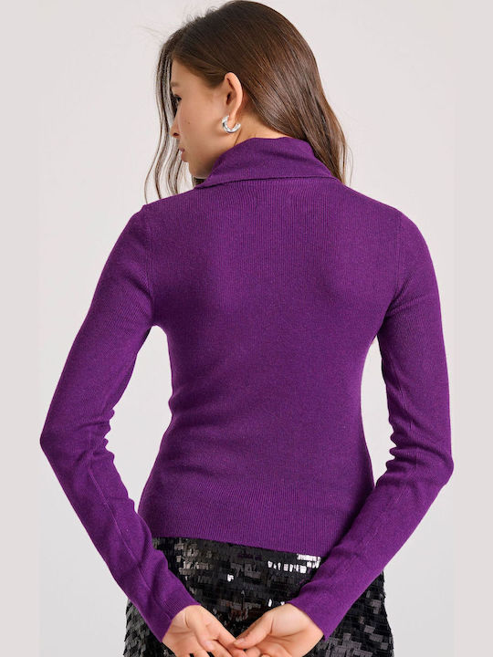 Bluze Damă Mânecă Lungă Pulover Mânecă Lungă cu Guler Înalt Violet