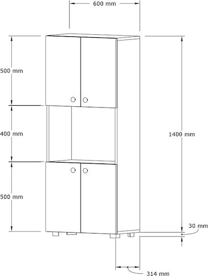 Guzel Bodenstehender Schrank Walnut Shade 60x31.4x140Stück