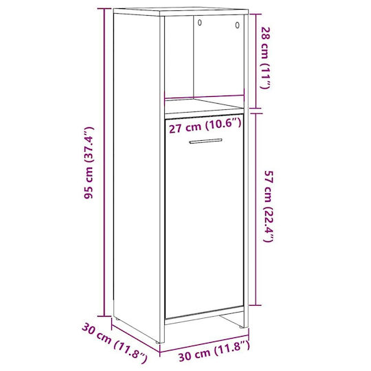 vidaXL Wall Hung Cabinet Bathroom Column Cabinet L30xD30xH95cm Oak