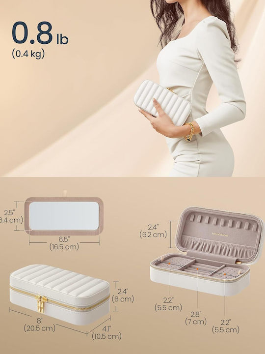 Portable Jewelry Box Mirror Zipper 10.5 X 20.5 X 6 cm Beige Jbc180w01 Songmics Portable Jewelry Box Mirror Zipper 10.5 X 20.5 X 6 cm Beige Jbc180w01 Songmics
