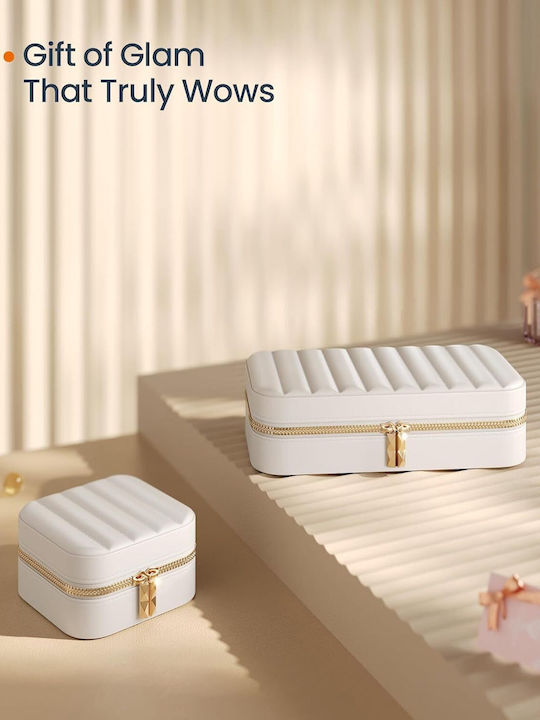 Portable Jewelry Box Mirror Zipper 10.5 X 20.5 X 6 cm Beige Jbc180w01 Songmics