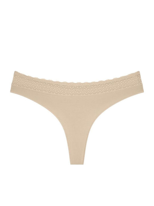 Feel Modal Damen Zeichenfolge mit Spitze Beige