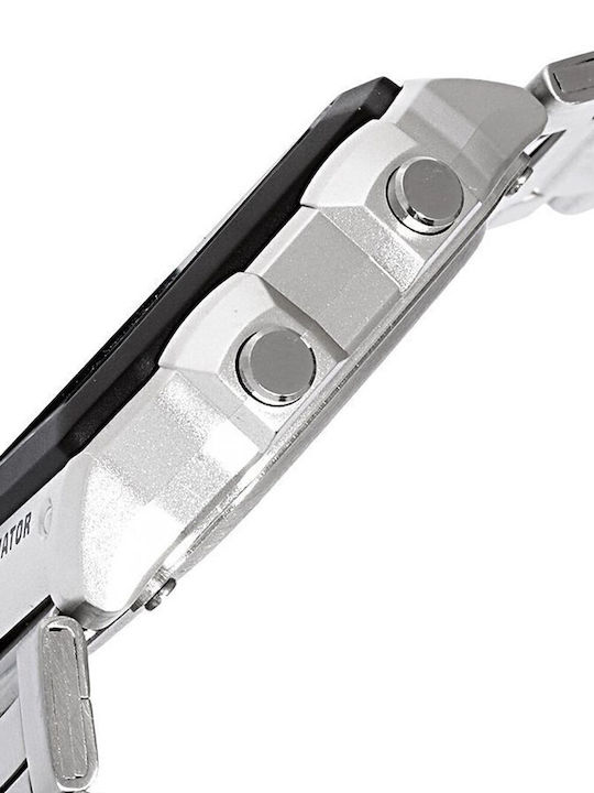 Casio Digital Men's Watch 42mm Battery with Silver Metal Bracelet
