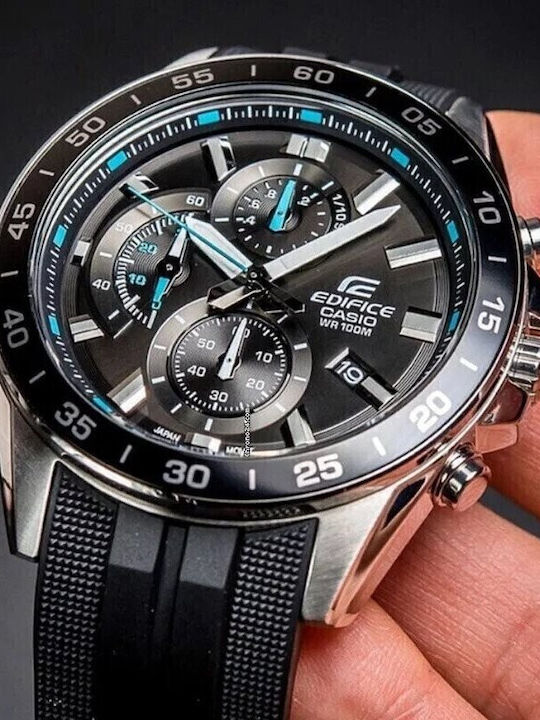 Casio Edifice Αναλογικό/Ψηφιακό Ανδρικό Ρολόι 47mm Χρονογράφος Μπαταρίας με Μαύρο Καουτσούκ Λουράκι