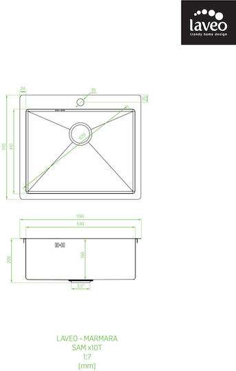 Laveo Marmara Drop-In Kitchen Sink Inox 59x51cm Grey
