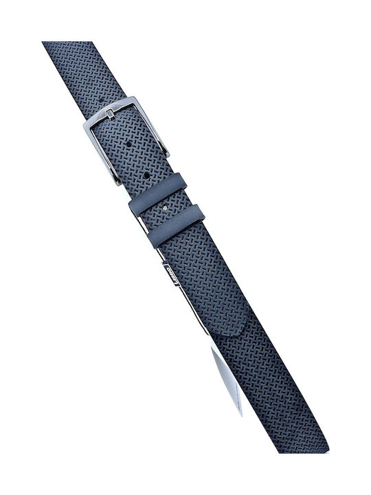 Wide Men's Belt Leather Navy Blue