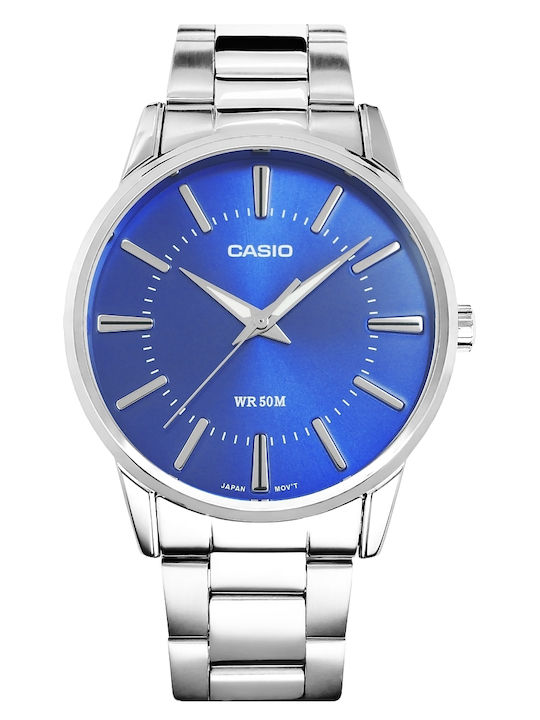 Casio Ανδρικό Ρολόι 40mm Μπαταρίας με Ασημί Μεταλλικό Μπρασελέ