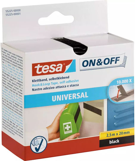 Tesa On & Off Black Αυτοκόλλητη Ταινία Χριτς Χρατς Μαύρη 20mmx2.5m