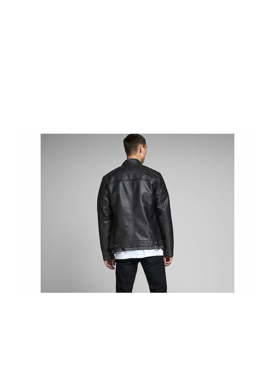 Jack & Jones Winter Faux Leather Jacket Biker Black / PU