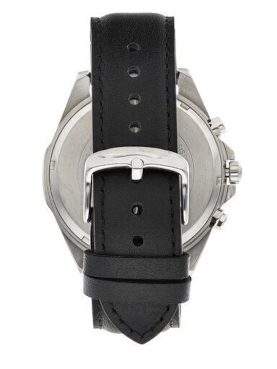 Casio Edifice Herrenuhr 48mm Chronograph Batterie mit Schwarz Lederarmband